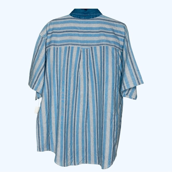 Vintage Denim Striped Short Sleeve Button Down Shirt Deadstock (NWT) 2X - Picture 2 of 7